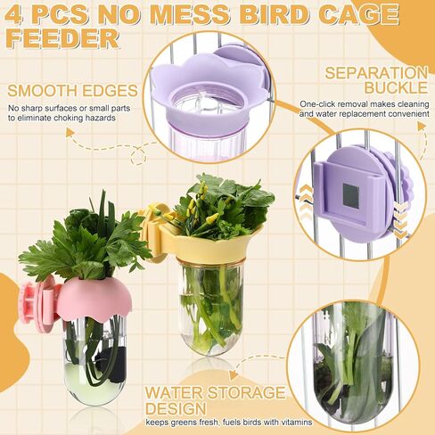 4 Pcs Millet Holder for Bird Cage Feeder Parrot Vegetable Veggies Holder No Mess Bird Feeder Cups for Fruit with Water Storage to Keep Fresh Hanging Cage for Parakeet Macaw Lovebirds in Saudi Arabia
