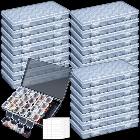 24 Pack 28 Grids 672 Slots Small Bead Organizer Box with 2560 Labels, Craft Bead Organizer, Clear Beads Organizers and Storage, Plastic Containers for DIY, Jewelry & Accessories in Saudi Arabia
