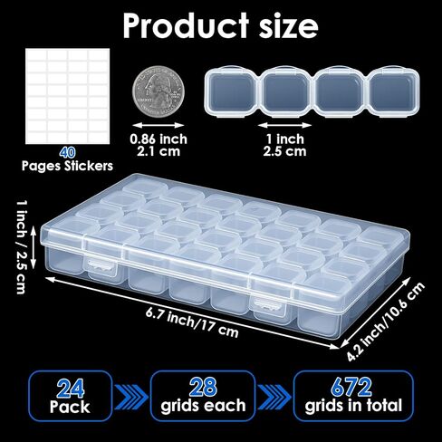 24 Pack 28 Grids 672 Slots Small Bead Organizer Box with 2560 Labels, Craft Bead Organizer, Clear Beads Organizers and Storage, Plastic Containers for DIY, Jewelry & Accessories in Saudi Arabia