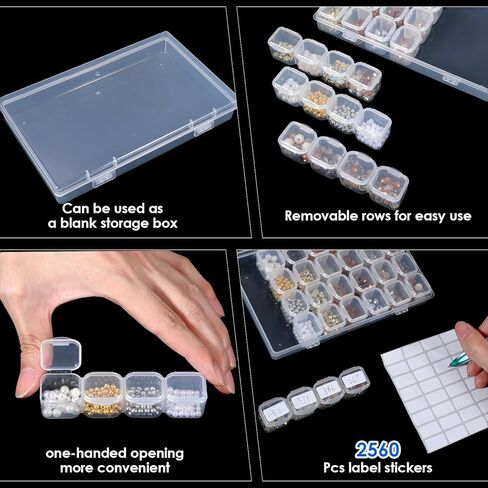 24 Pack 28 Grids 672 Slots Small Bead Organizer Box with 2560 Labels, Craft Bead Organizer, Clear Beads Organizers and Storage, Plastic Containers for DIY, Jewelry & Accessories in Saudi Arabia