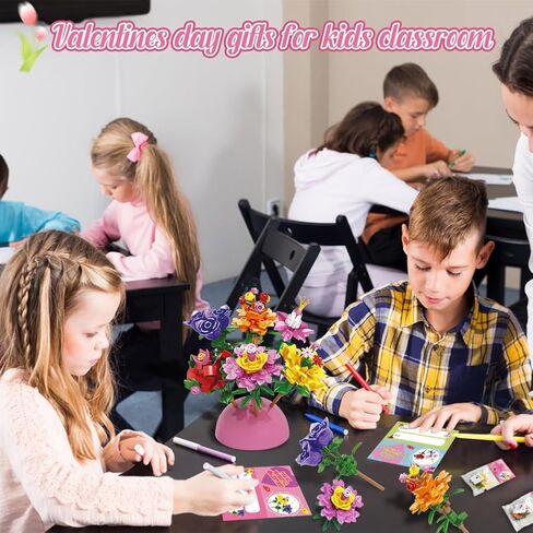 UMEELR 24 حزمة من هدايا عيد الحب للأطفال، مكعبات بناء باقة الزهور مع بطاقات، تبادل هدايا عيد الحب في الفصول الدراسية، هدايا الحفلات المدرسية in Kuwait