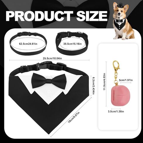 FunMular 3Pcs Formal Dog Tuxedo Accessories Set Adjustable Wedding Collar Bandana with Bow Tie Pet Top Hat for Large X-Large Dogs New Years Wedding Birthday Party in Saudi Arabia