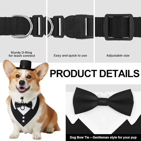 FunMular 3Pcs Formal Dog Tuxedo Accessories Set Adjustable Wedding Collar Bandana with Bow Tie Pet Top Hat for Large X-Large Dogs New Years Wedding Birthday Party in Saudi Arabia