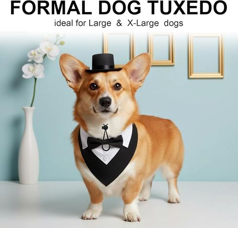 FunMular 3Pcs Formal Dog Tuxedo Accessories Set Adjustable Wedding Collar Bandana with Bow Tie Pet Top Hat for Large X-Large Dogs New Years Wedding Birthday Party in Saudi Arabia
