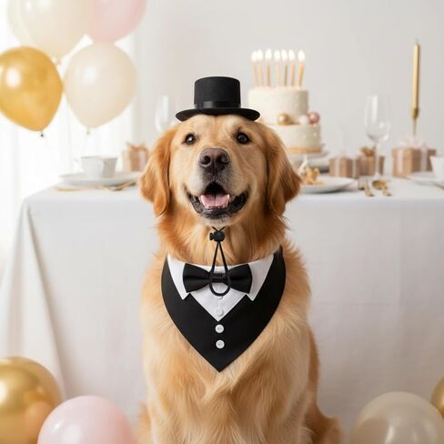 FunMular 3Pcs Formal Dog Tuxedo Accessories Set Adjustable Wedding Collar Bandana with Bow Tie Pet Top Hat for Large X-Large Dogs New Years Wedding Birthday Party in Saudi Arabia