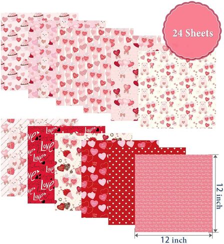 24 Sheets Valentine Pattern Paper Watercolor Heart Love Scrapbooking Double-Sided Red Pink Craft Paper Folded Flat for DIY Card Making Scrapbook Photo Album Journal Decor, 12 Design in Saudi Arabia