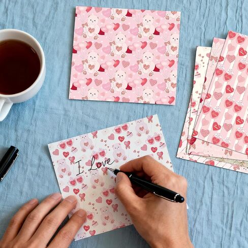 24 Sheets Valentine Pattern Paper Watercolor Heart Love Scrapbooking Double-Sided Red Pink Craft Paper Folded Flat for DIY Card Making Scrapbook Photo Album Journal Decor, 12 Design in Saudi Arabia