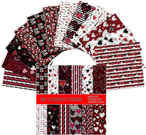 24 Sheets Valentine Pattern Paper Watercolor Heart Love Scrapbooking Double-Sided Red Pink Craft Paper Folded Flat for DIY Card Making Scrapbook Photo Album Journal Decor, 12 Design in Saudi Arabia