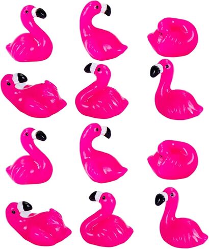 12 Pcs Mini Flamingo Figurines Set - 6 Different Poses Pink Resin Ornaments for DIY Crafts, Fairy Garden Accessories, Desk, Car, Home, Office & Party Decorations, Cute Collectible Decor Gifts in Saudi Arabia
