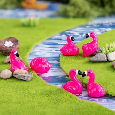 12 Pcs Mini Flamingo Figurines Set - 6 Different Poses Pink Resin Ornaments for DIY Crafts, Fairy Garden Accessories, Desk, Car, Home, Office & Party Decorations, Cute Collectible Decor Gifts in Saudi Arabia