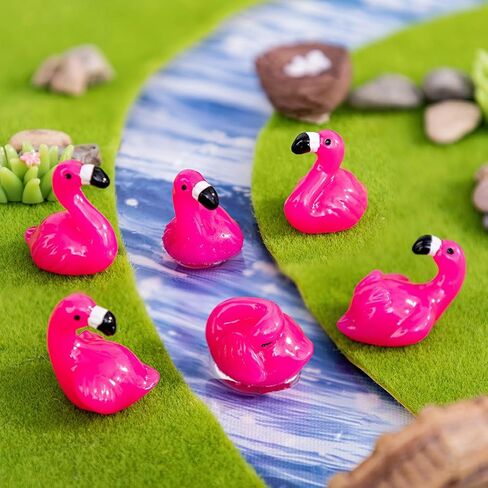12 Pcs Mini Flamingo Figurines Set - 6 Different Poses Pink Resin Ornaments for DIY Crafts, Fairy Garden Accessories, Desk, Car, Home, Office & Party Decorations, Cute Collectible Decor Gifts in Saudi Arabia