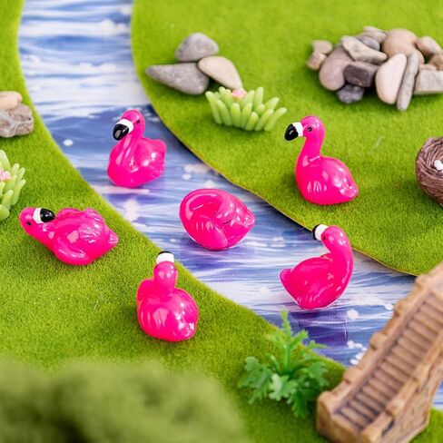 12 Pcs Mini Flamingo Figurines Set - 6 Different Poses Pink Resin Ornaments for DIY Crafts, Fairy Garden Accessories, Desk, Car, Home, Office & Party Decorations, Cute Collectible Decor Gifts in Saudi Arabia