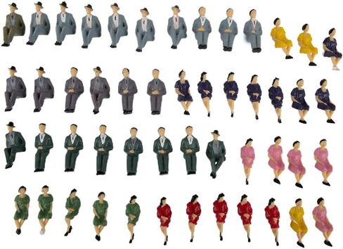 50-Piece 1:32 Scale Sitting Plastic Miniature Figures – Multicolor Decorative Architectural Model People for Dioramas, Train Layouts & Scene Building (44mm Height) in Kuwait