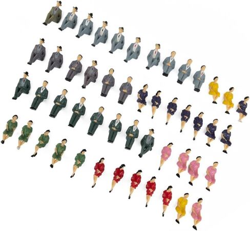 50-Piece 1:32 Scale Sitting Plastic Miniature Figures – Multicolor Decorative Architectural Model People for Dioramas, Train Layouts & Scene Building (44mm Height) in Kuwait