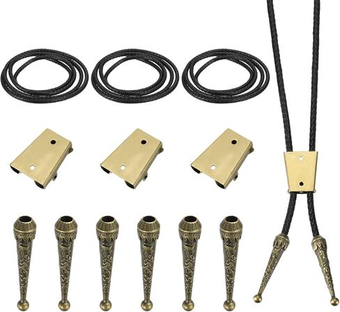 PATIKIL Bolo Tie Findings Kit, Bolo Tie Accessories Includes 3 Slide Clasps, 6 Cord End Caps, 1Yard Black Leather Braided Cord for DIY Western Necklace Jewelry Making, Bronze in Saudi Arabia