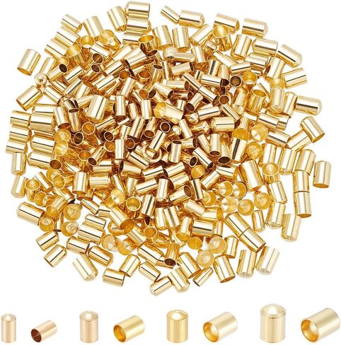 NBEADS 160 Pcs 4 Sizes Cord Ends Caps, Brass Column End Caps Cord Terminators End Caps for Necklaces Bracelets Earrings Jewelry Making 2.5/3/3.5/4 mm Golden in Saudi Arabia