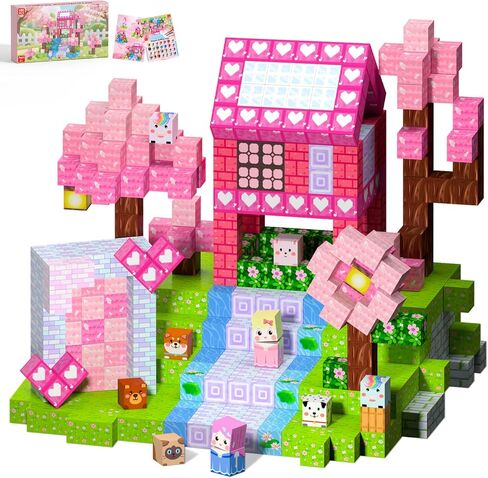 Winchoice 100PCS Magnetic Blocks Princess Building Toys for Girls 3+, Magnetic Cubes Sensory Gifts for Kids, Pink Magnet Blocks for Christmas Birthday, 1 Inch in Saudi Arabia