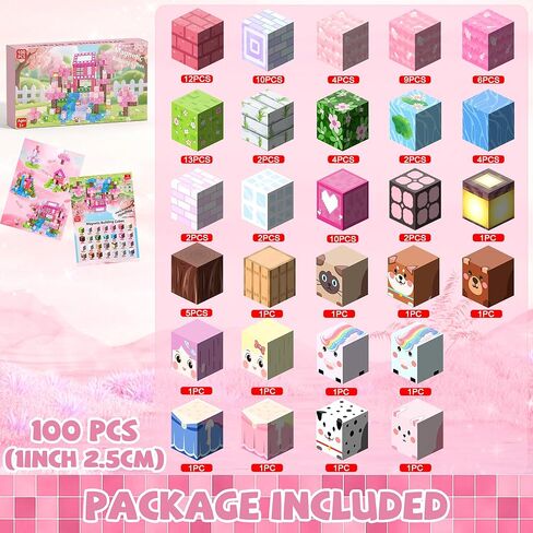 Winchoice 100PCS Magnetic Blocks Princess Building Toys for Girls 3+, Magnetic Cubes Sensory Gifts for Kids, Pink Magnet Blocks for Christmas Birthday, 1 Inch in Saudi Arabia