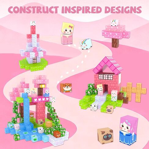 Winchoice 100PCS Magnetic Blocks Princess Building Toys for Girls 3+, Magnetic Cubes Sensory Gifts for Kids, Pink Magnet Blocks for Christmas Birthday, 1 Inch in Saudi Arabia
