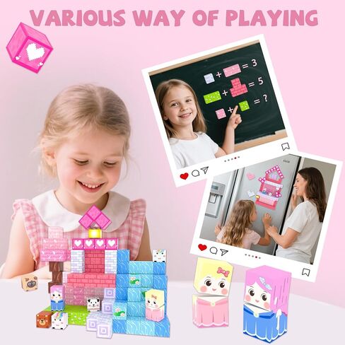 Winchoice 100PCS Magnetic Blocks Princess Building Toys for Girls 3+, Magnetic Cubes Sensory Gifts for Kids, Pink Magnet Blocks for Christmas Birthday, 1 Inch in Saudi Arabia