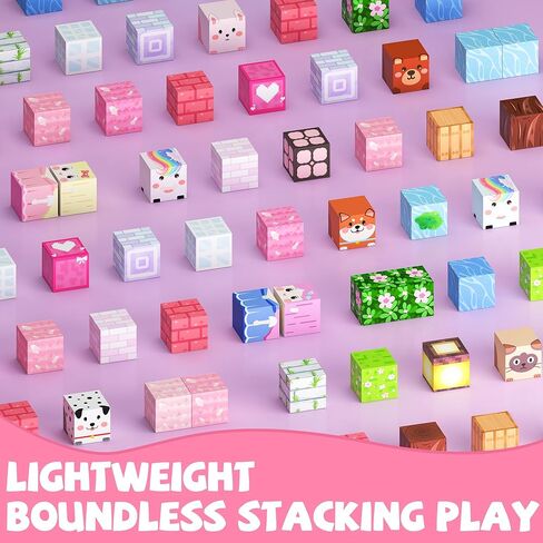Winchoice 100PCS Magnetic Blocks Princess Building Toys for Girls 3+, Magnetic Cubes Sensory Gifts for Kids, Pink Magnet Blocks for Christmas Birthday, 1 Inch in Saudi Arabia