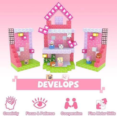 Winchoice 100PCS Magnetic Blocks Princess Building Toys for Girls 3+, Magnetic Cubes Sensory Gifts for Kids, Pink Magnet Blocks for Christmas Birthday, 1 Inch in Saudi Arabia