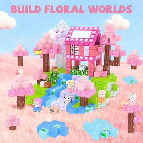 Winchoice 100PCS Magnetic Blocks Princess Building Toys for Girls 3+, Magnetic Cubes Sensory Gifts for Kids, Pink Magnet Blocks for Christmas Birthday, 1 Inch in Saudi Arabia