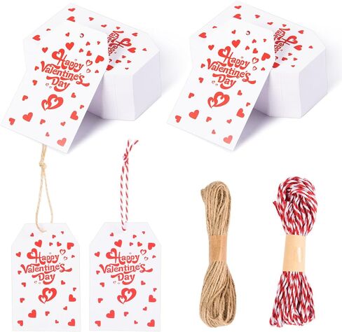 FOBSME 200 Pcs Red Valentine's Day Gift Tags with String 3.35x2.17 Inch Happy Valentine's Day Tags Paper Valentines Heart Hanging Tag for Gift Wrapping, Treat Bags, Party Decorations, DIY Crafts in Saudi Arabia
