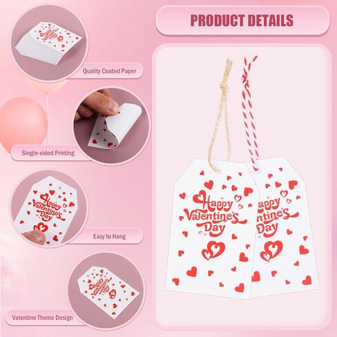 FOBSME 200 Pcs Red Valentine's Day Gift Tags with String 3.35x2.17 Inch Happy Valentine's Day Tags Paper Valentines Heart Hanging Tag for Gift Wrapping, Treat Bags, Party Decorations, DIY Crafts in Saudi Arabia