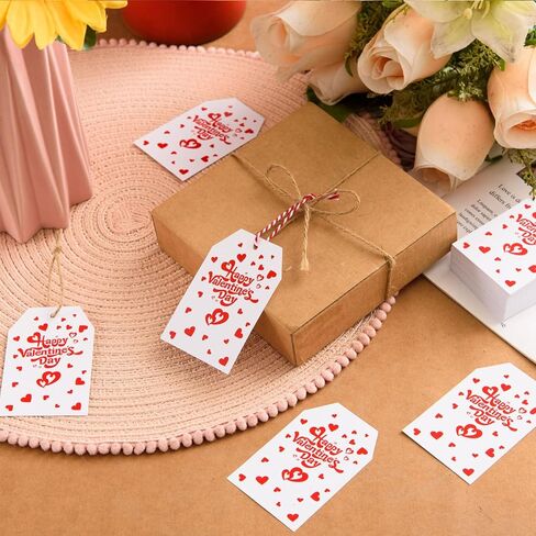 FOBSME 200 Pcs Red Valentine's Day Gift Tags with String 3.35x2.17 Inch Happy Valentine's Day Tags Paper Valentines Heart Hanging Tag for Gift Wrapping, Treat Bags, Party Decorations, DIY Crafts in Saudi Arabia