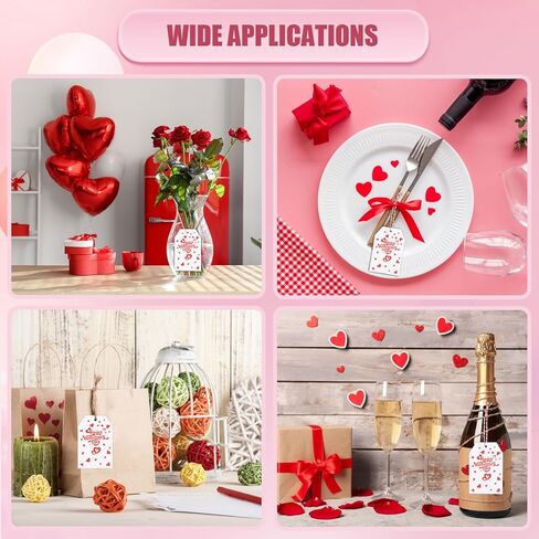 FOBSME 200 Pcs Red Valentine's Day Gift Tags with String 3.35x2.17 Inch Happy Valentine's Day Tags Paper Valentines Heart Hanging Tag for Gift Wrapping, Treat Bags, Party Decorations, DIY Crafts in Saudi Arabia