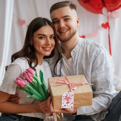 FOBSME 200 Pcs Red Valentine's Day Gift Tags with String 3.35x2.17 Inch Happy Valentine's Day Tags Paper Valentines Heart Hanging Tag for Gift Wrapping, Treat Bags, Party Decorations, DIY Crafts in Saudi Arabia