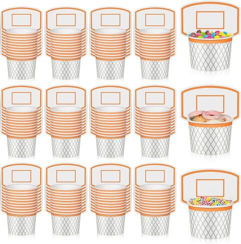 72PCS Basketball Hoop Snack Cups with Cards, Disposable Paper Treat Food Bowls Basketball Party Dinnerware Decorations Supplies for Sports Ball Themed Party Holiday Birthday Favors in Saudi Arabia