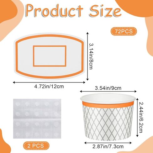 72PCS Basketball Hoop Snack Cups with Cards, Disposable Paper Treat Food Bowls Basketball Party Dinnerware Decorations Supplies for Sports Ball Themed Party Holiday Birthday Favors in Saudi Arabia