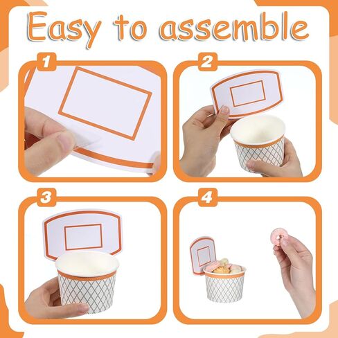72PCS Basketball Hoop Snack Cups with Cards, Disposable Paper Treat Food Bowls Basketball Party Dinnerware Decorations Supplies for Sports Ball Themed Party Holiday Birthday Favors in Saudi Arabia