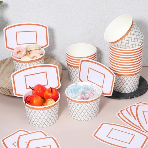 72PCS Basketball Hoop Snack Cups with Cards, Disposable Paper Treat Food Bowls Basketball Party Dinnerware Decorations Supplies for Sports Ball Themed Party Holiday Birthday Favors in Saudi Arabia