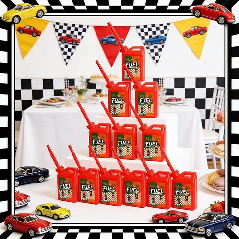 12 Pack Race Car Cups with Straws, 11Oz Small Plastic Cars Themed Drinking Cup Set, Race Car Fuel Can Party Supplies, Racing Theme Decoration for Baby Shower, Birthday Party Favor, Red in Saudi Arabia