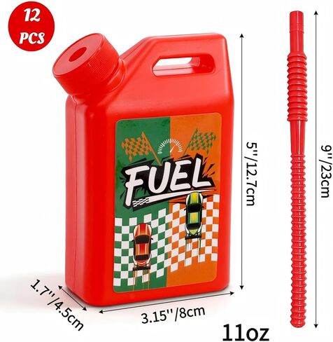12 Pack Race Car Cups with Straws, 11Oz Small Plastic Cars Themed Drinking Cup Set, Race Car Fuel Can Party Supplies, Racing Theme Decoration for Baby Shower, Birthday Party Favor, Red in Saudi Arabia