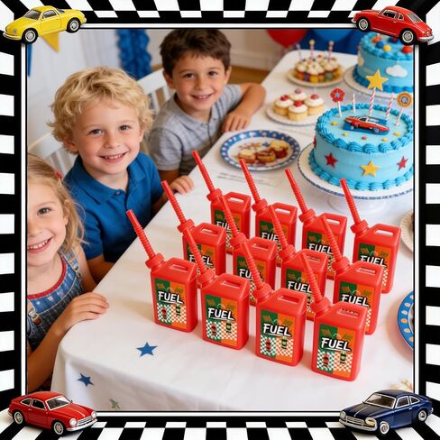 12 Pack Race Car Cups with Straws, 11Oz Small Plastic Cars Themed Drinking Cup Set, Race Car Fuel Can Party Supplies, Racing Theme Decoration for Baby Shower, Birthday Party Favor, Red in Saudi Arabia