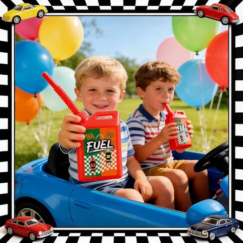 12 Pack Race Car Cups with Straws, 11Oz Small Plastic Cars Themed Drinking Cup Set, Race Car Fuel Can Party Supplies, Racing Theme Decoration for Baby Shower, Birthday Party Favor, Red in Saudi Arabia