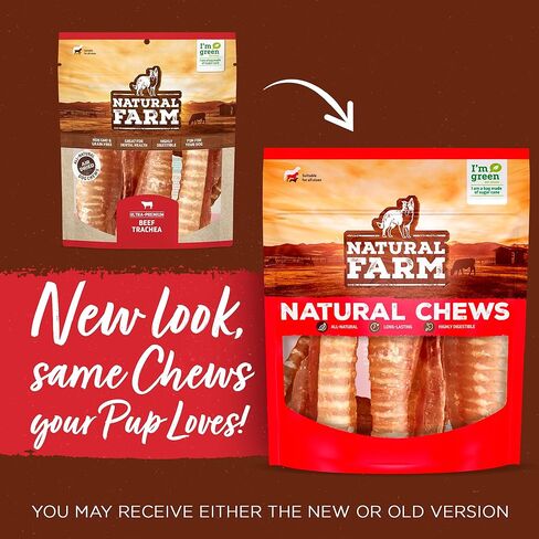 Natural Farm Beef Trachea for Dogs (6 Inch, 6 Pack)- 100% Beef,Odor Free Trachea Dog Chews- Glucosamine & Chondroitin for Joint & Hip Mobility, Bone Strength- Low-Fat Crunchy & Crispy- for All Dogs in Kuwait