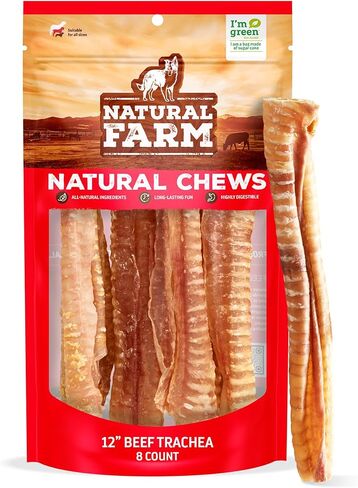 Natural Farm Beef Trachea for Dogs (6 Inch, 6 Pack)- 100% Beef,Odor Free Trachea Dog Chews- Glucosamine & Chondroitin for Joint & Hip Mobility, Bone Strength- Low-Fat Crunchy & Crispy- for All Dogs in Kuwait