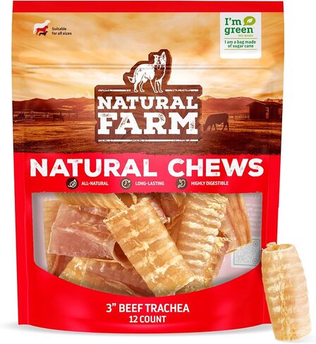 Natural Farm Beef Trachea for Dogs (6 Inch, 6 Pack)- 100% Beef,Odor Free Trachea Dog Chews- Glucosamine & Chondroitin for Joint & Hip Mobility, Bone Strength- Low-Fat Crunchy & Crispy- for All Dogs in Kuwait