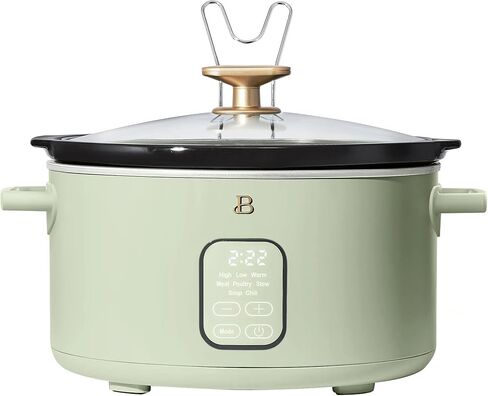 Beautiful 6 Quart Programmable Slow Cooker, 5 Cooking Presets, Digital Countdown Timer, Dishwasher Safe Parts by Drew Barrymore (Sage Green) in Saudi Arabia