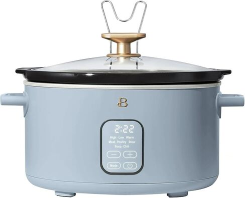 Beautiful 6 Quart Programmable Slow Cooker, 5 Cooking Presets, Digital Countdown Timer, Dishwasher Safe Parts by Drew Barrymore (Sage Green) in Saudi Arabia