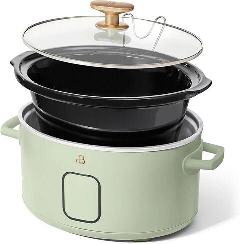 Beautiful 6 Quart Programmable Slow Cooker, 5 Cooking Presets, Digital Countdown Timer, Dishwasher Safe Parts by Drew Barrymore (Sage Green) in Saudi Arabia