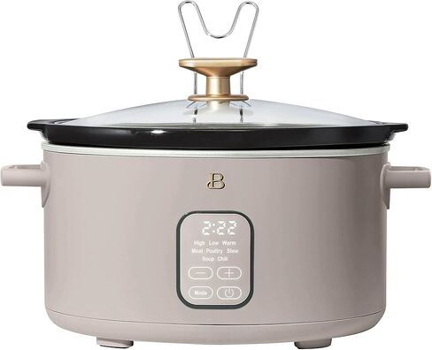 Beautiful 6 Quart Programmable Slow Cooker, 5 Cooking Presets, Digital Countdown Timer, Dishwasher Safe Parts by Drew Barrymore (Sage Green) in Saudi Arabia