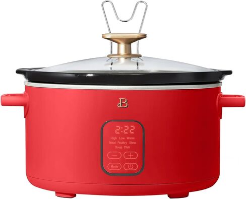 Beautiful 6 Quart Programmable Slow Cooker, 5 Cooking Presets, Digital Countdown Timer, Dishwasher Safe Parts by Drew Barrymore (Sage Green) in Saudi Arabia