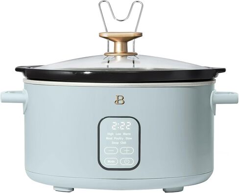 Beautiful 6 Quart Programmable Slow Cooker, 5 Cooking Presets, Digital Countdown Timer, Dishwasher Safe Parts by Drew Barrymore (Sage Green) in Saudi Arabia