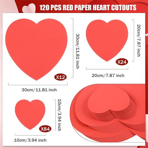 120 Pcs Valentine's Day Hearts Cutouts 11.8" 7.9" 3.9" Paper Hearts Shape Cut Outs Red Hearts Accents Paper Heart Die Cuts for DIY Art and Craft Projects Wedding Mother's Day Bulletin Board Wall Decor in Saudi Arabia